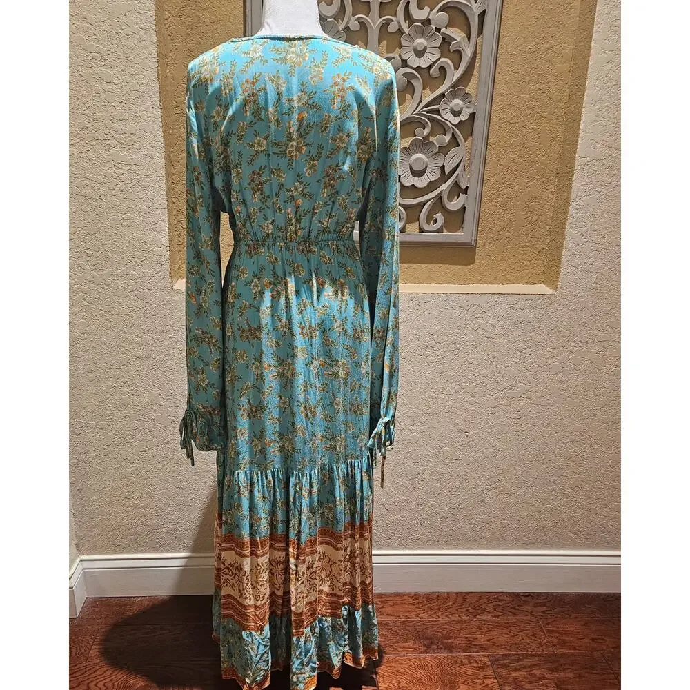 Unbranded Boho Romantic Maxi Dress XL Floral Cottagecore Prairie Tiered Flowy - Picture 4 of 11